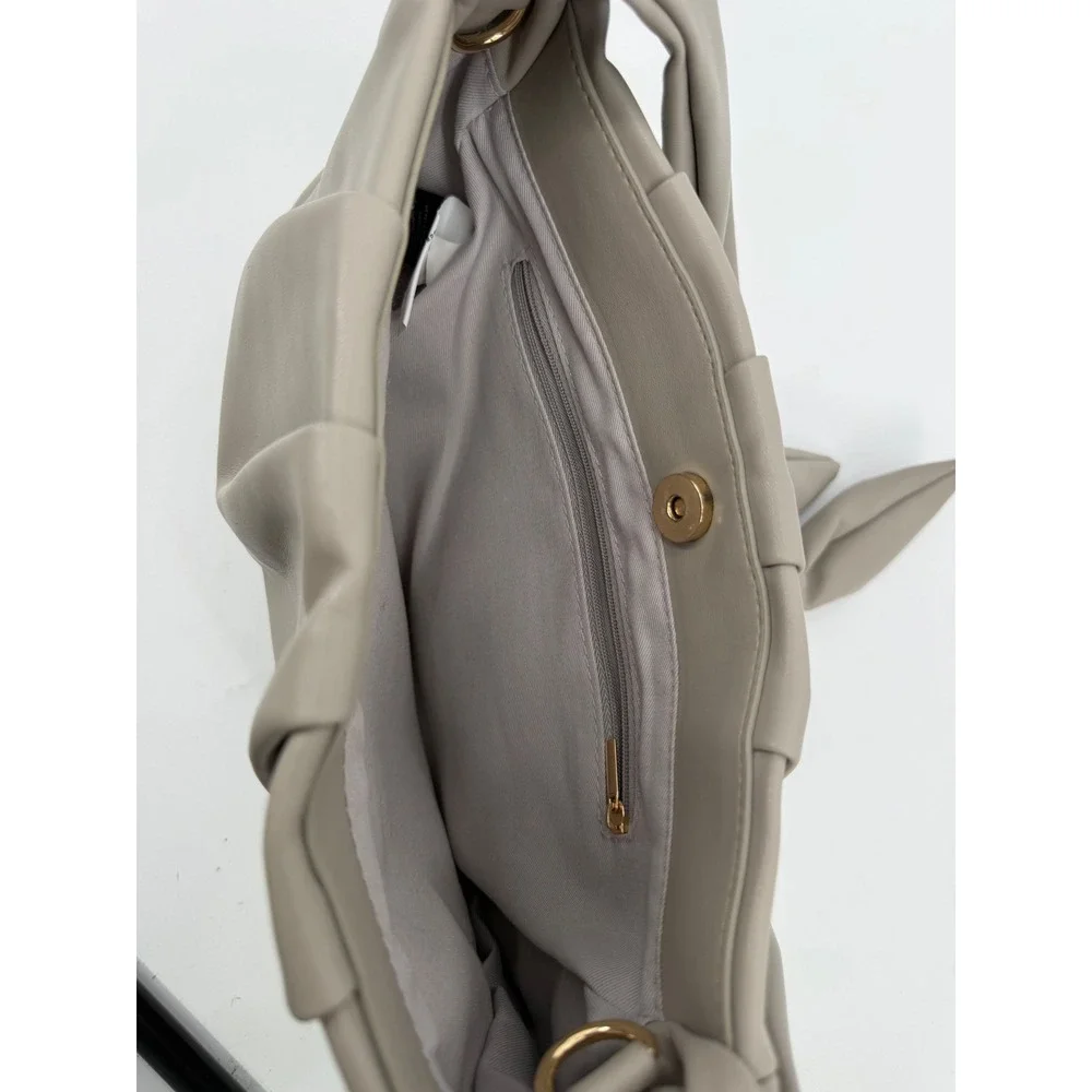 Banana Republic Taupe Gray Pleated Knotted Strap Faux Leather Shoulder Bag OS